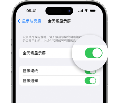 白马井镇苹果15预约维修分享iPhone15如何设置全天候显示屏幕可见 